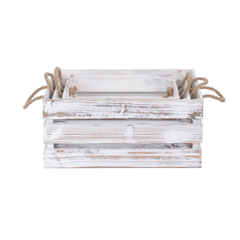 Distressed Rope Handled 3 Piece Crate Basket Set