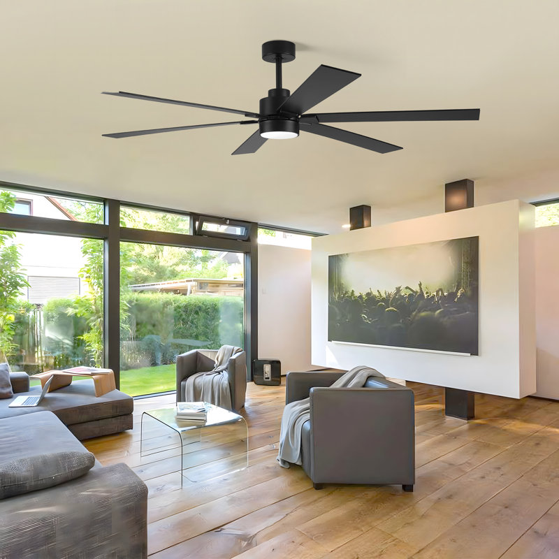Lofties 66'' Ceiling Fan with LED Lights, Black with Black Blades