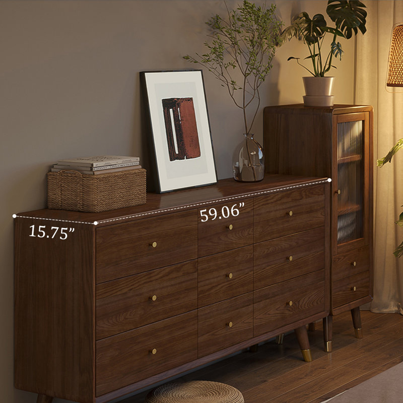 59.06"Brown Solid Wood Ash Nine-Drawer Cabinet