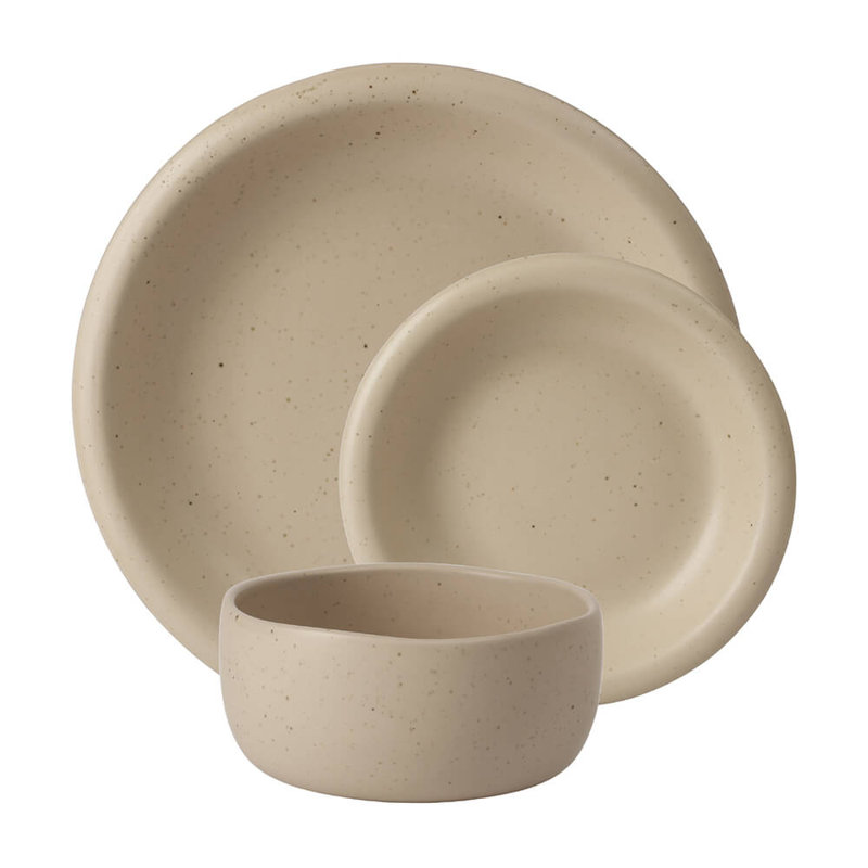 Bloomhouse Corcisa Clay 12 Piece Stoneware Reactive Glaze Dinnerware Set - Prosecco Blush Pink, Beige