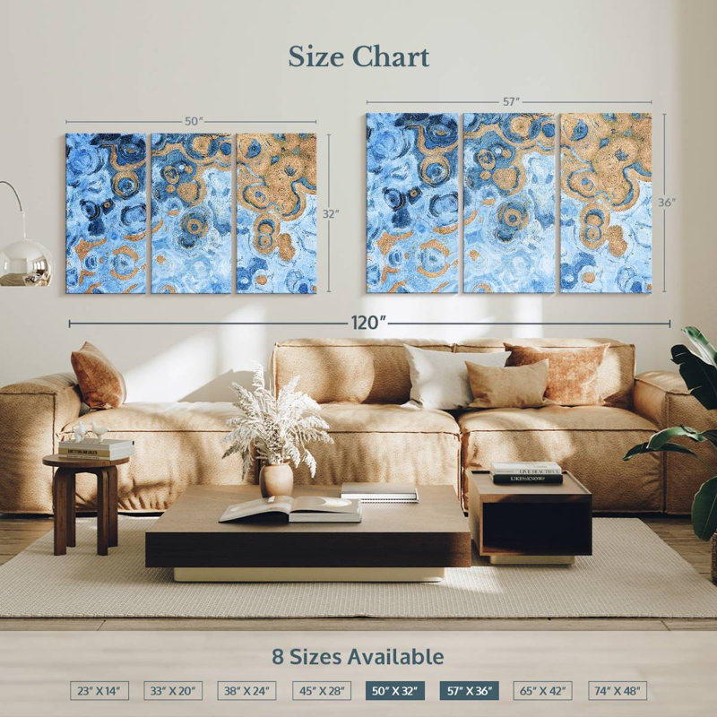 Avery abstrait mer bleue, H 32 po x l 50 po