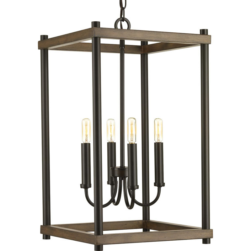 Luminaire suspendu rectangulaire 4 lumières lanternes Maez, Bronze antique