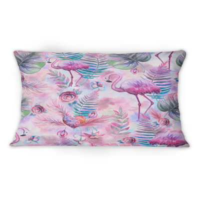 Flamants roses avec feuilles de palmier - Coussin 1