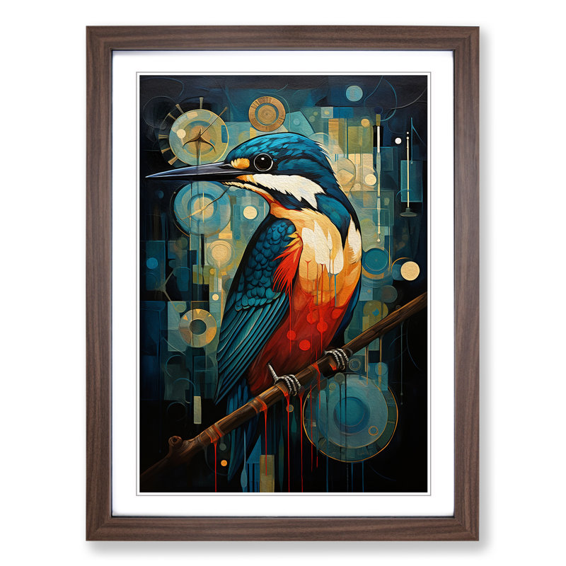 King Fisher Constructivism No.3 - Single Picture Frame Print on Wood, Walnut Framed, 46cm H x 34cm W x 2cm D