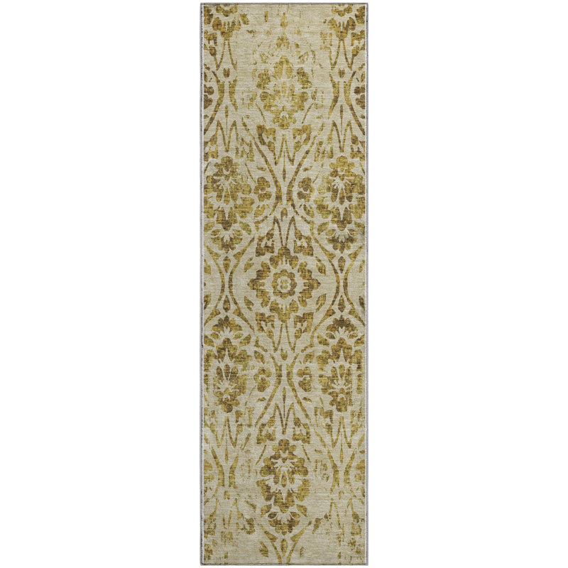Premium Machine Washable Prisco Gold Rug, Runner 2'3" x 7'6"