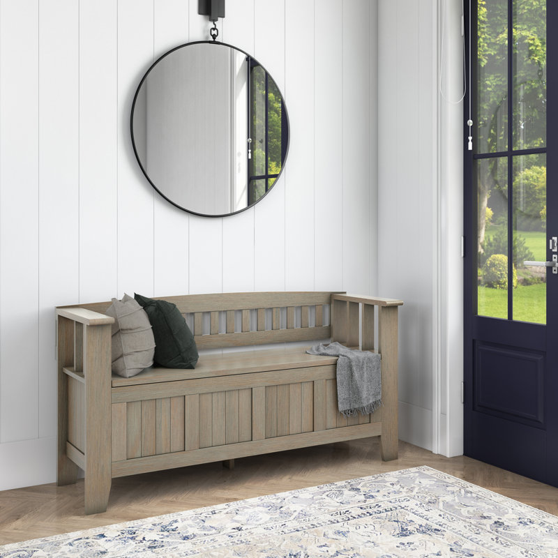 Acadian 48"W Solid Wood Transitional Storage Bench, 22.5" H x 48" W x 17" D, Avalon Light Brown