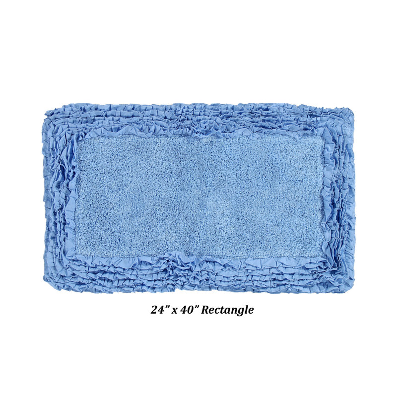 Aveliss 100% Cotton Tufted Bath Rug, Ultra Soft & Absorbent, Spray Latex Backing, Luxurious Ruffle Border, 24" x 40" Rectangle, Blue