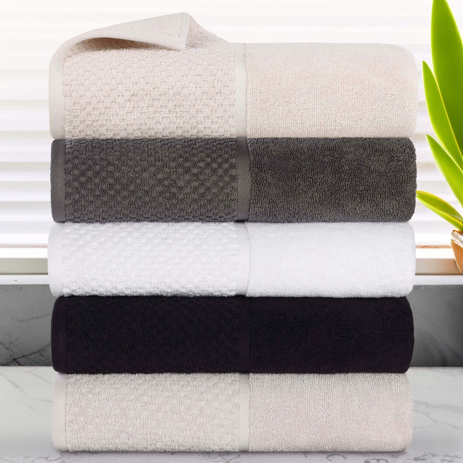 3-Piece Jacquard Cotton Towel Set, Ivory