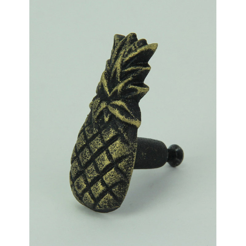 Distressed antique brass finish cast iron pineapple drawer pulls, set of 12 tropical cabinet knobs — 2.25'' H x 1.25'' W x 1'' D