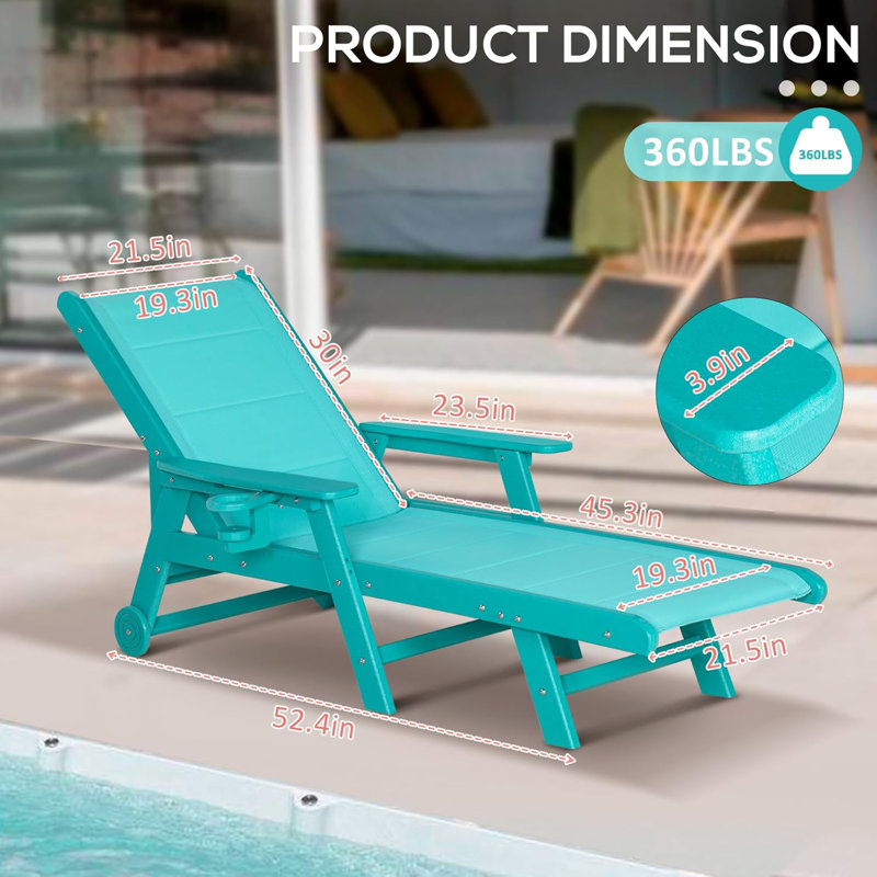 Chaise Lounge Chair Outdoor, 5-position Adjustable Patio Beach  With Wheels & Cup Holder, Aruba Cushion / Aruba Frame