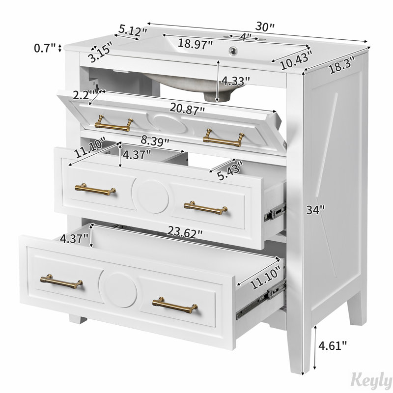 Ensemble de meuble-lavabo simple 30 po avec lavabo en céramique