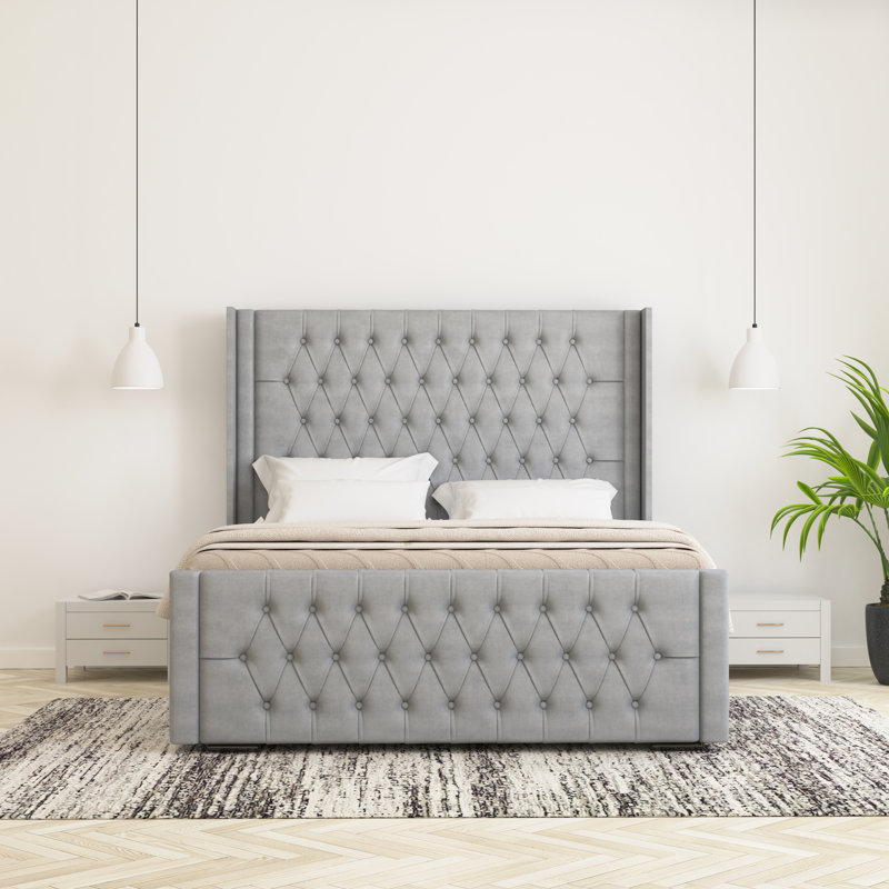 Raoul Upholstered Bed Frame, Single (3'), Light Silver