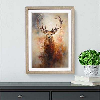 Stag Gestural - Single Picture Frame Print on Wood