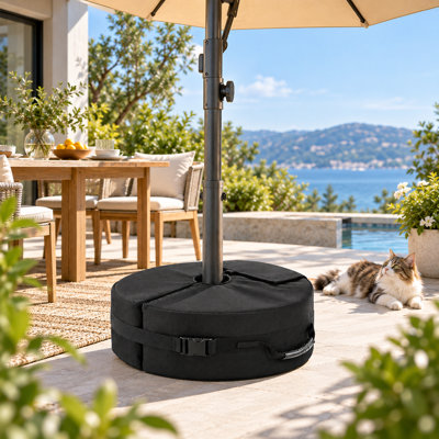 Sac de lestage rond de 45,7 cm (18 po) pour pied de parasol – Sac de sable imperméable 900D avec ouverture à anneau brisé et boucle à dégagement rapide, ancrage robuste pour parasol de patio, tente-auvent, tonnelle et support extérieur (noir)