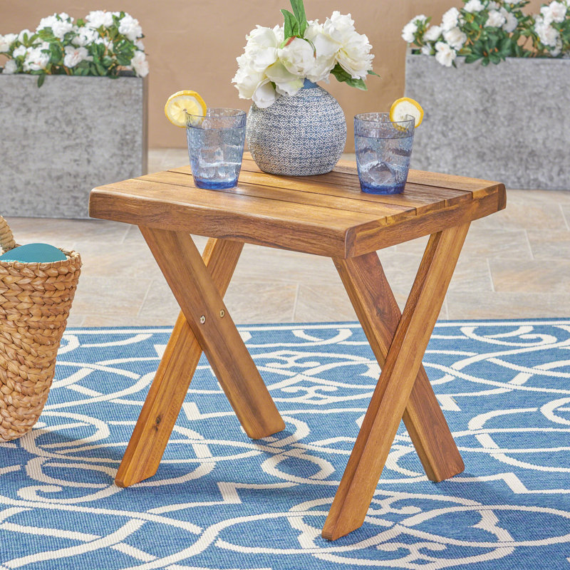 Sandblast Wood Outdoor Table - 18" X 18", 18.19" High, Rustic Appeal For Patio Finish, Entertainment