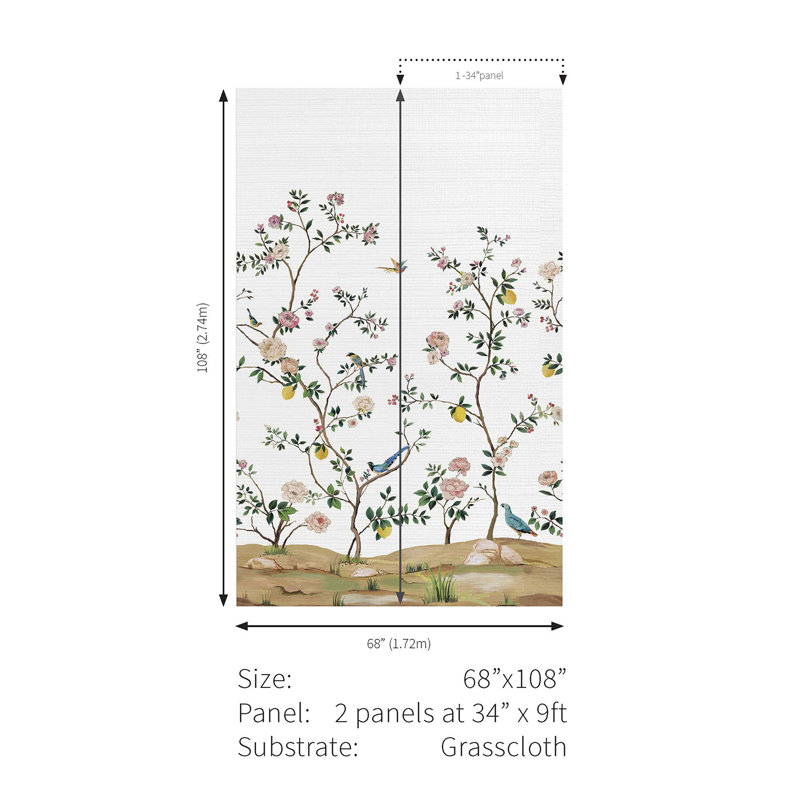 Argie Floral Grass Cloth Wallpaper, Silver
