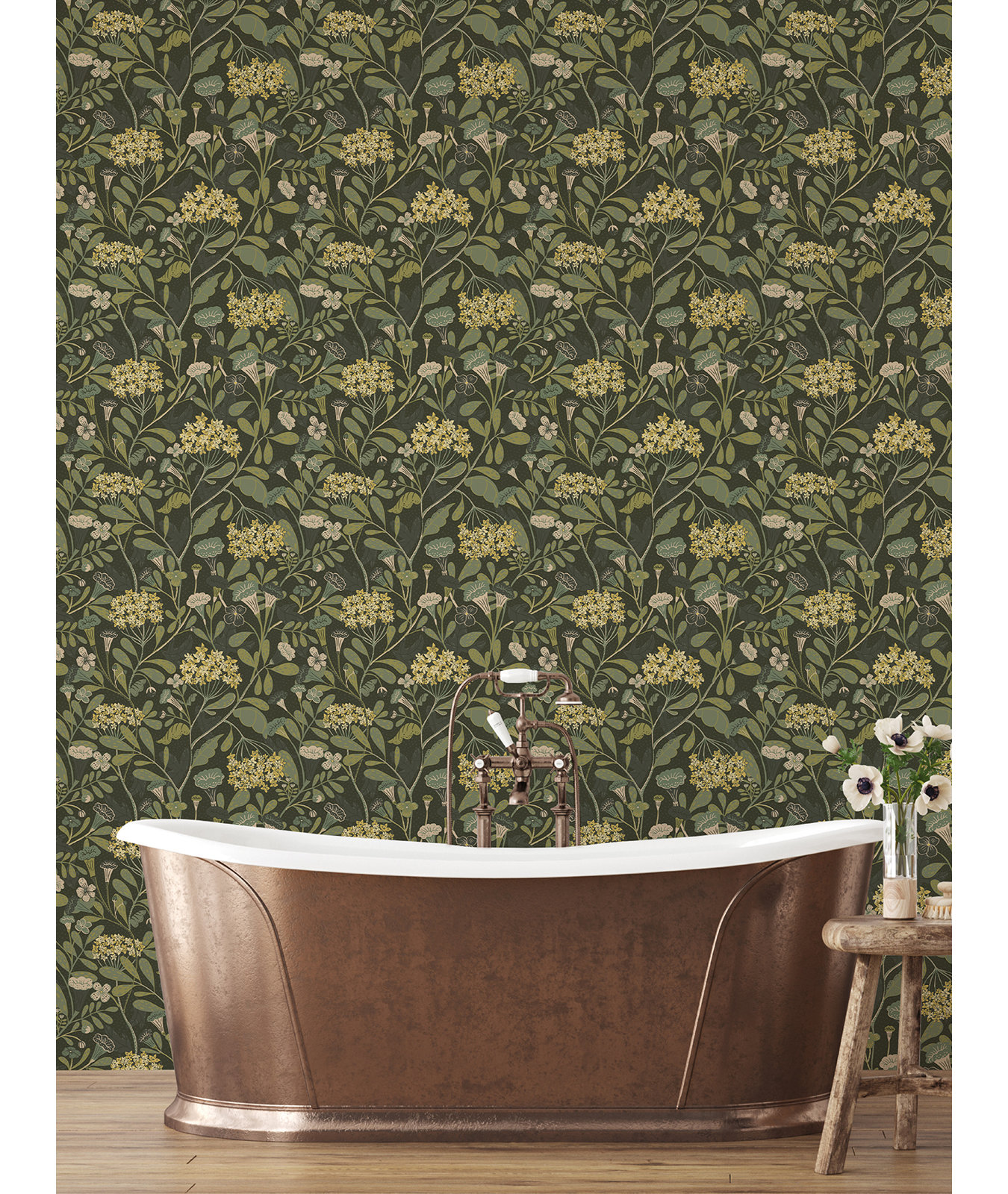 Latika Modern Floral Wallpaper, Dark Green