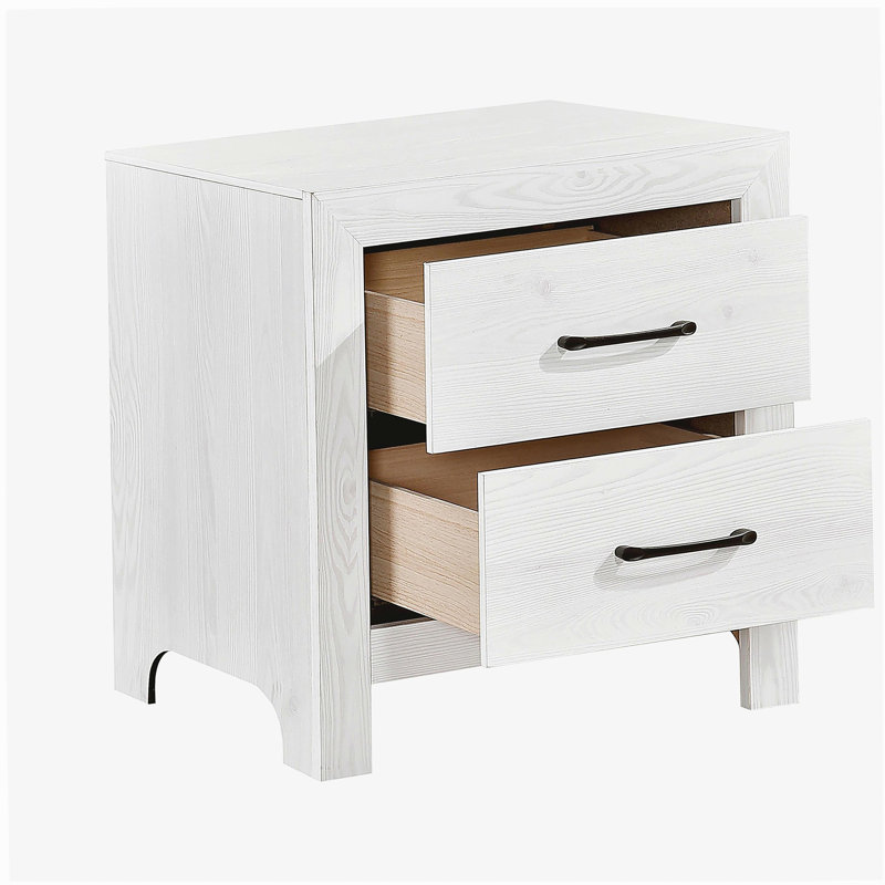 Table de chevet moderne à finition blanche avec 2 tiroirs et quincaillerie noire