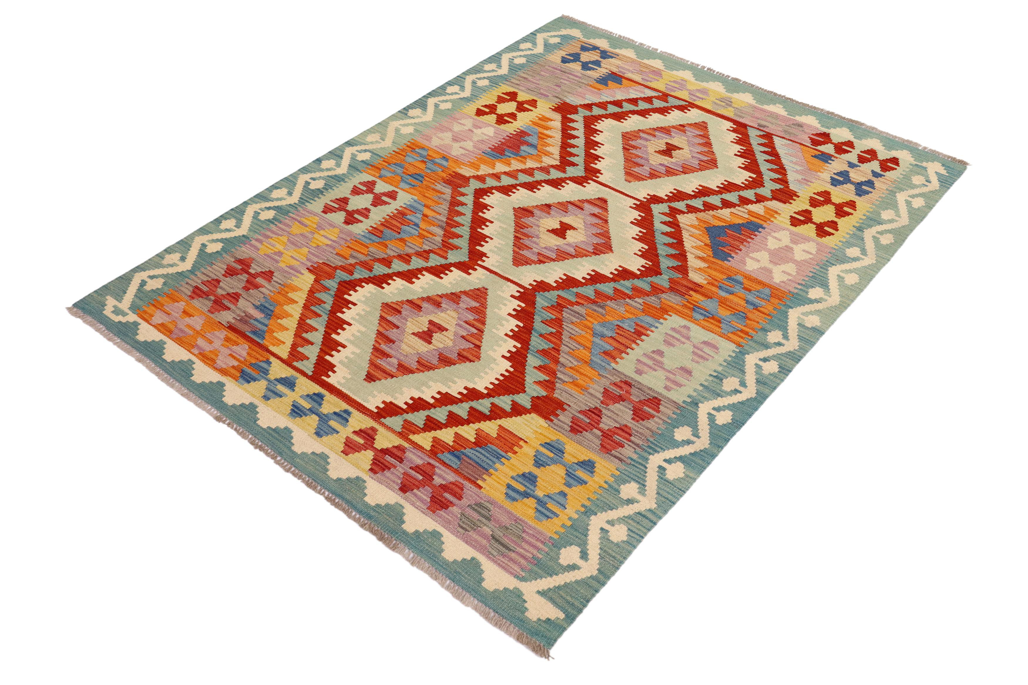 Isabelline Lovisa Geometric Flatweave Rectangle 4'3'' x 5'11'' Wool ...