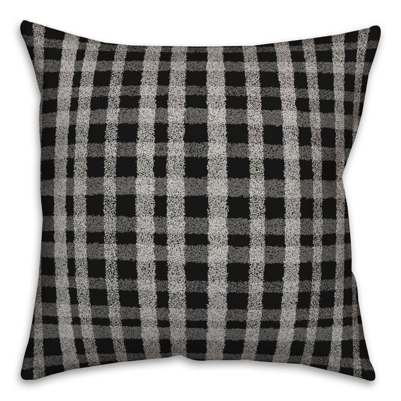 Plaid Outdoor Reversible Throw Pillow, Noir, H 18 po x l 18 po