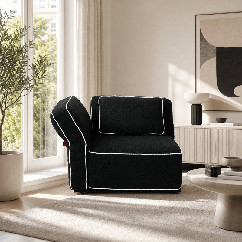 Upholstered Boucle Slipcovered Right-hand Flared Arm Sofa, Noir