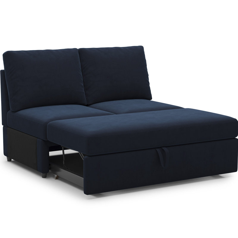 Rafael Armless Pullout Sleeper Sofa Module, Blue Velvet