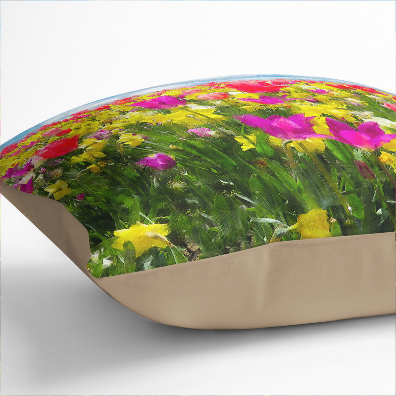 Meadow Of Flowers Painting Square Throw Cushion, Stone, 55cm H x 55cm W x 20cm D