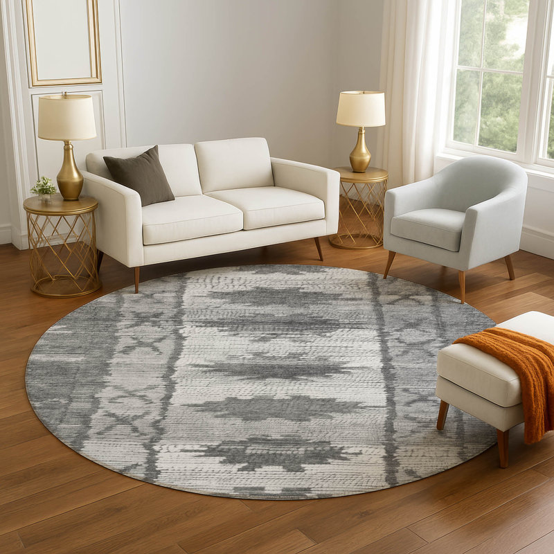 Premium Machine Washable Mayfield AMF1946 Tribal Rug, Round 8'