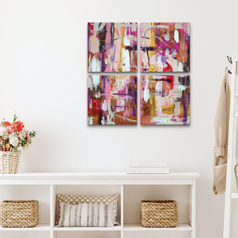 Ensemble de 4 panneaux muraux - Tove Hoglund «Painterly 5», art mural sur toile pour le salon, la chambre à coucher ou le bureau 