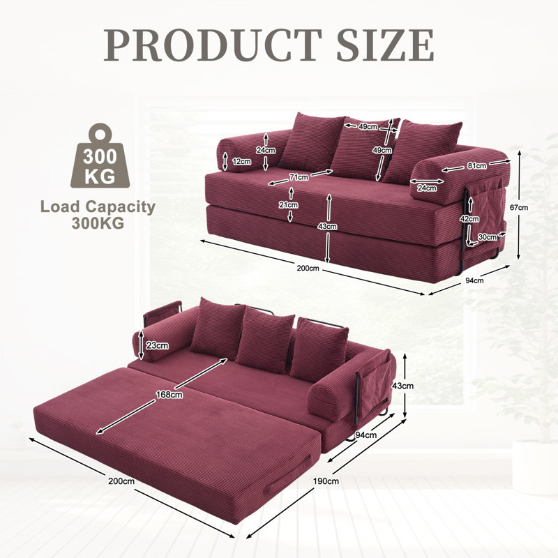 3 Seater Corduroy Sofa, Wine Red