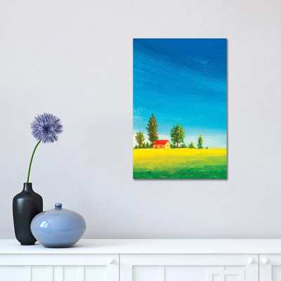 Beautiful House On Green Meadow by Valery Rybakow - Painting on Canvas