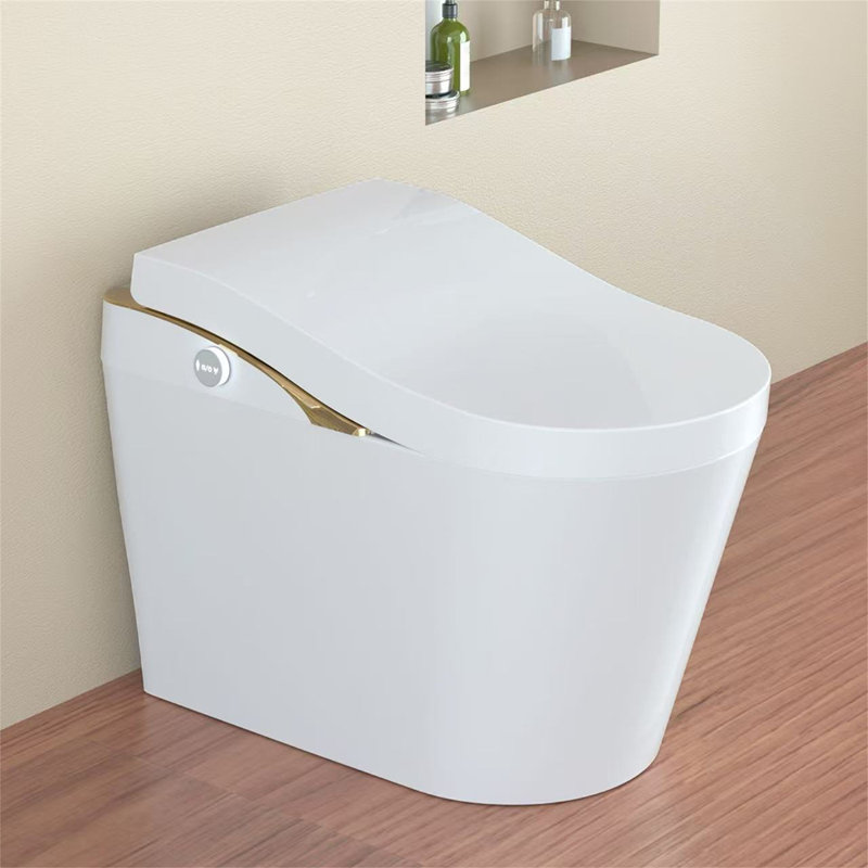 Toilette moderne et intelligente avec bidet, chasse d'eau automatique, ouverture / fermeture automatique, siège chauffant, eau chaude et sèche, fonction de bouclier en mousse blanche