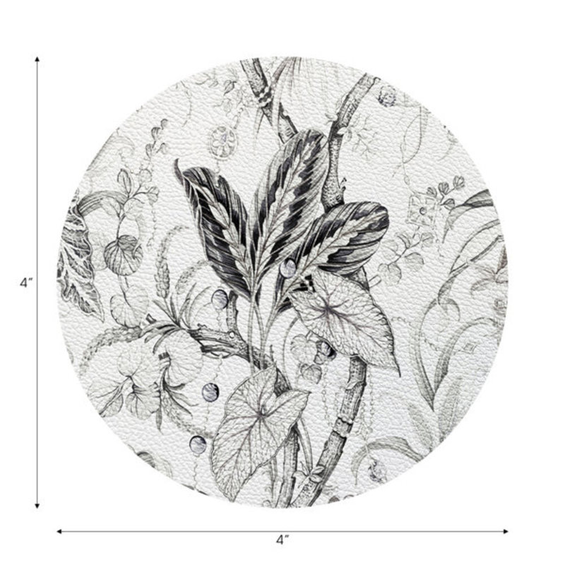 Sous-verres ronds en cuir noir et blanc Amazonia, Pigeonnier noir et blanc