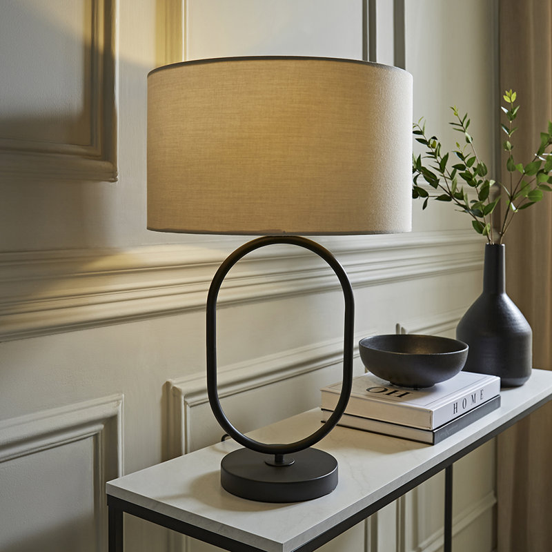 Suejin Metal Table Lamp, Black, Beige, Cotton / Cotton Blend