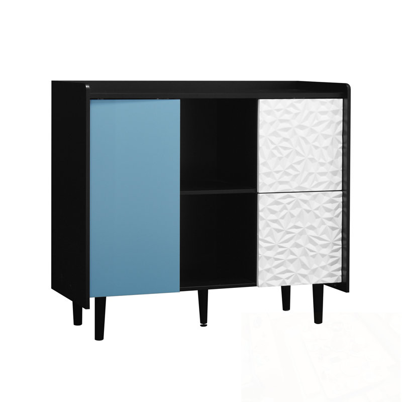 Wood Arria with 2 Drawers and open storage, Black+Blue