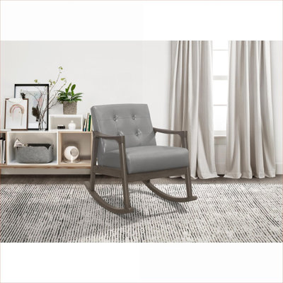  Chaise berçante capitonnée à boutons Cool Grey, style Mid-Century, revêtement en similicuir