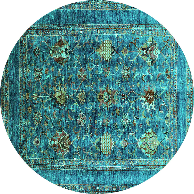 Tapis oriental en laine / polyester tissé à la machine en bleu, Rond 3 pi