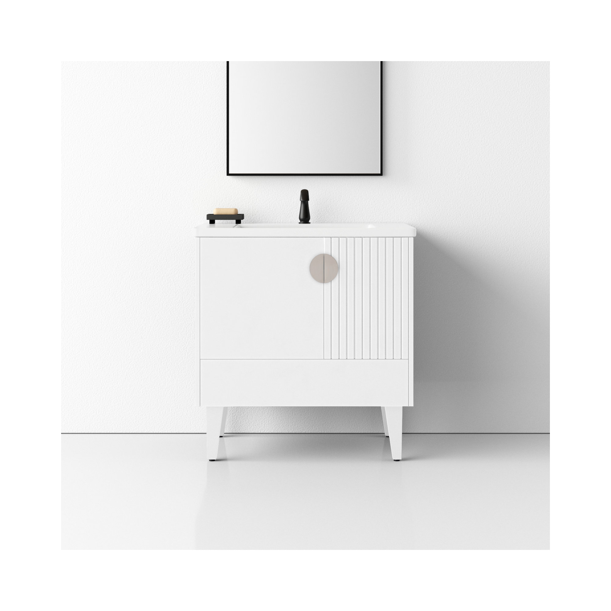 Saimah 30'' Single Bathroom Vanity, White Matte, Satin Nickel