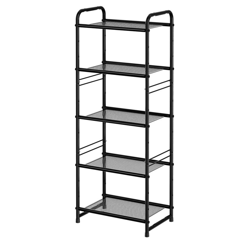 5 Tiers Storage Shelves, Metal Shelving Unit for Kitchen Pantry Shelf, Black, Black