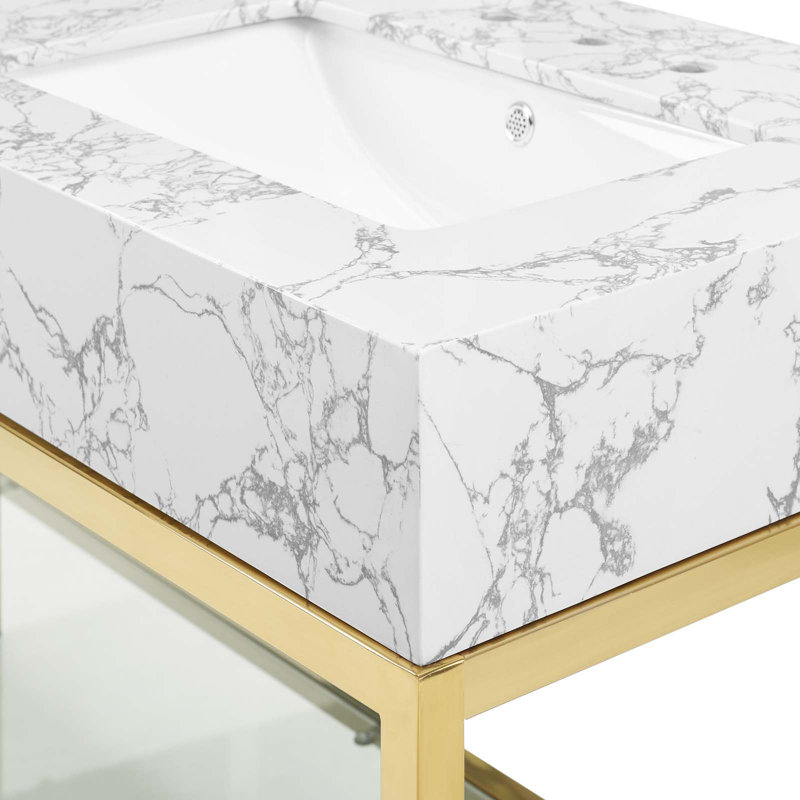 Kingsley 60" Stainless Steel Bathroom Vanity, Gold