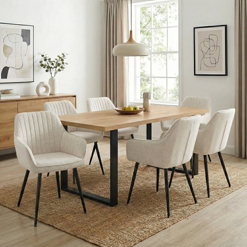 Bhagirath 31.5'' W 6-Person Rectangular Dining Set, Oak, Beige