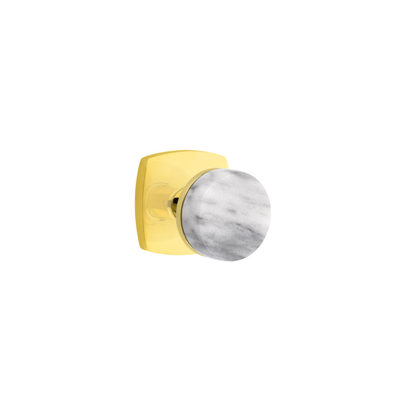Select Round Knob with Square Rosette, Unlacquered Brass