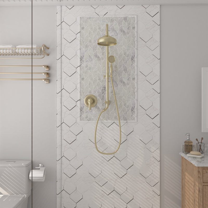 Diverter Complete Shower System with Rough in-Valve, Brushed Gold
