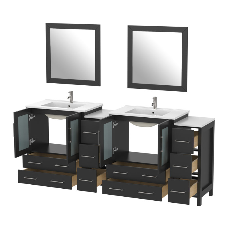  Ensemble de meuble-lavabo double 84 "avec miroir 84", Espresso