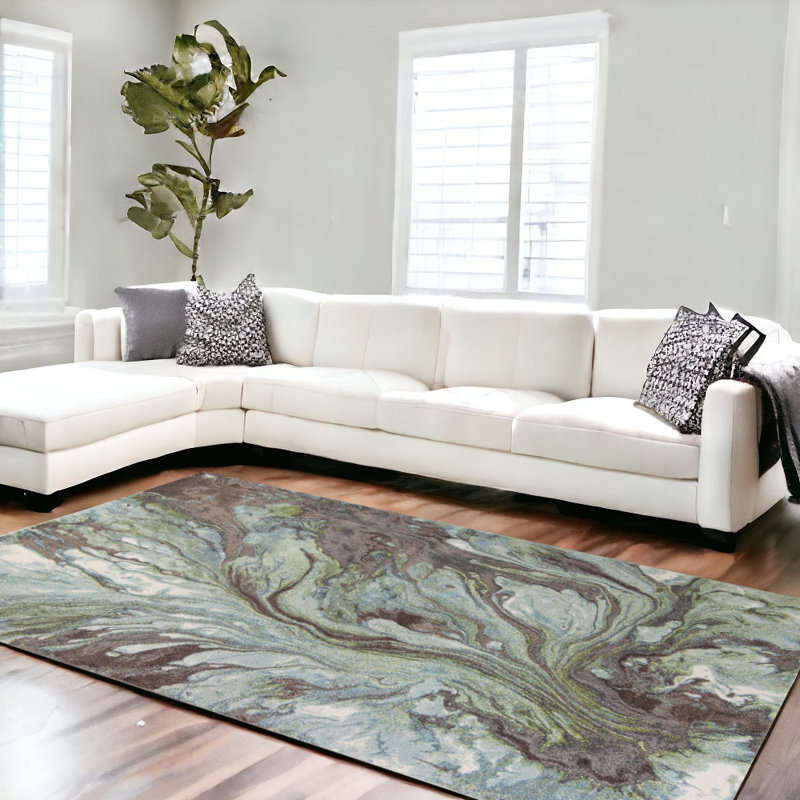 Tapis abstrait Illusions, Rectangle 7 pi 10 po x 10 pi 10 po, Écume de mer, écume de mer