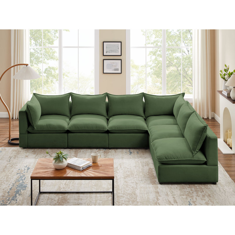 Canapé modulaire rembourré 6 pièces Pasadera, 100 % polyester vert olive