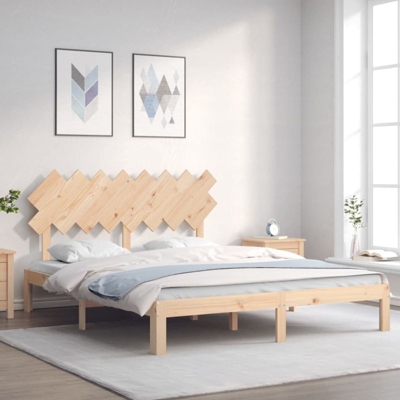 Bed Frame with Headboard, Brown, European King (160 x 200 cm)
