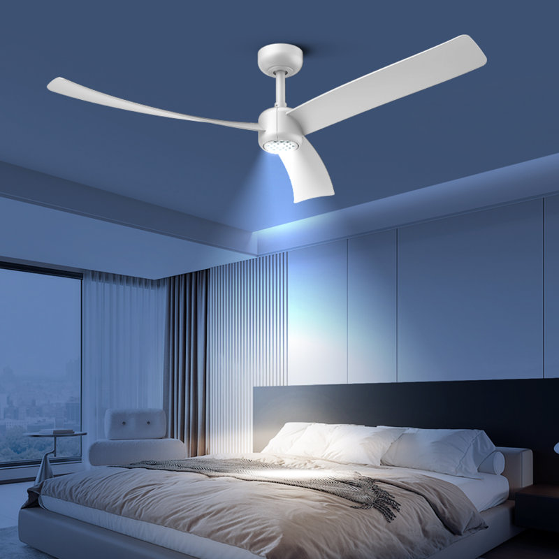 Ventilateur de plafond 52 pouces avec télécommande DEL blanche, Blanc avec pales blanches