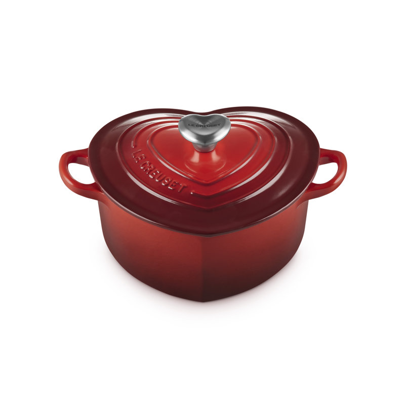 Le Creuset Cast Iron Heart Casserole with Stainless Steel Heart Knob Shell, Cerise