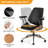 Mid-Century Modern Ergonomic Office Chair with Wood Back, Faux Leather Swivel Desk Chair with Adjustable Height-1271258479